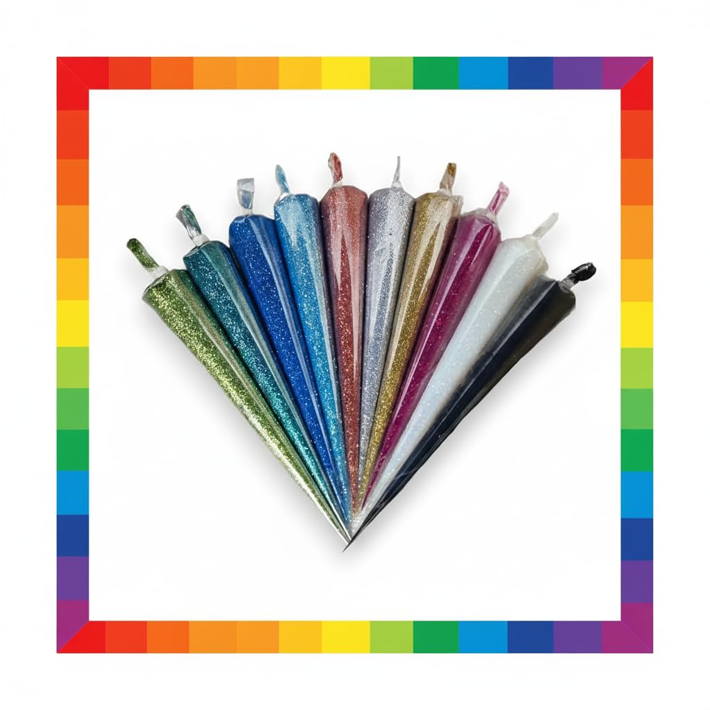 Glittercone Multicolour Glitter Paste Cones: Pack of 10, 20 g Each